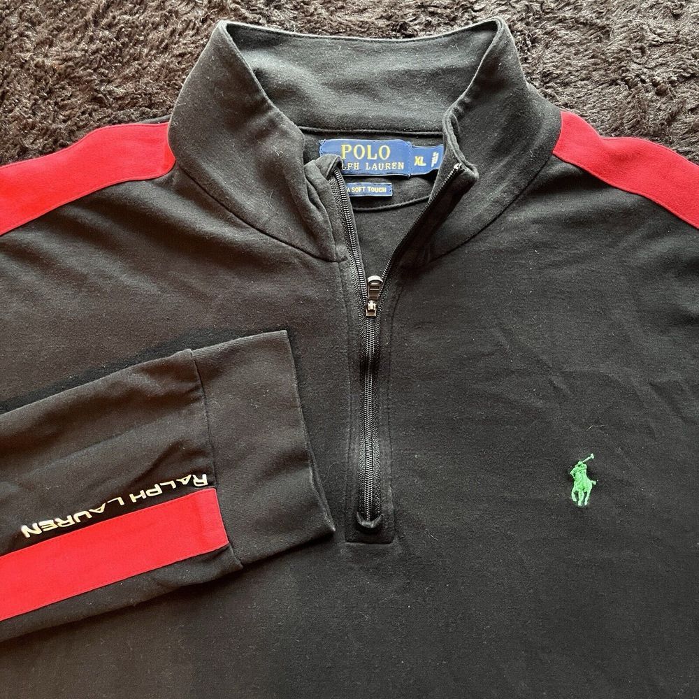 Polo Ralph Lauren Pima Soft Touch 1/4 Zip Pullover Sweater Men XL Black Red Blue